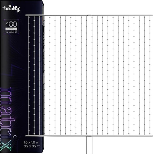 Twinkly Matrix 3.28x3.28ft RGB, High Density 480 LED Curtain, Smart Multicolor Gaming LED Lights, Compatible with Razer Chroma, Omen, Alexa, Google Home, Gaming Lights, App Mapping, Transparent Wire