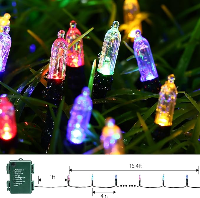 Lomotech Battery Operated Christmas Lights - 2 Pack Total 33ft 100LEDs Mini String Lights 8 Modes Waterproof with Timer for Home, Garden, Party, Holiday, Tree Decoration （Green Wire,Multicolor）