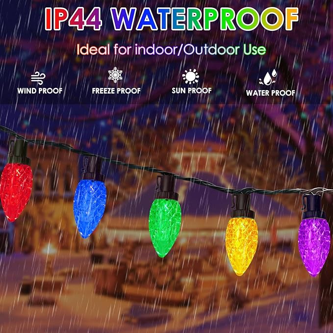 2-Pack Connectable C9 LED Christmas Lights String, 66 FT 100 LED Christmas Lights Plug in with 29V Safe Adaptor, Waterproof Decorative Lights Indoor/Outdoor for Xmas Tree Decoration (Multi-Colored)
