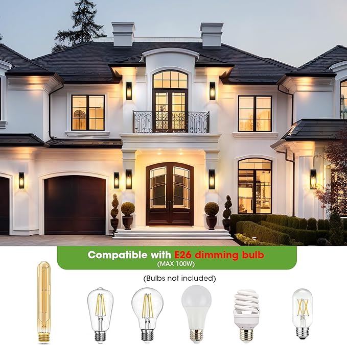 Motion Sensor Large Outdoor Wall Light Fixtures 2-Pack, Anti-Rust Front Porch Lights Wall Mount, 16'' Dusk to Dawn Outside Sconce Lights for House, Waterproof Black Exterior Coach Lights for Garage
