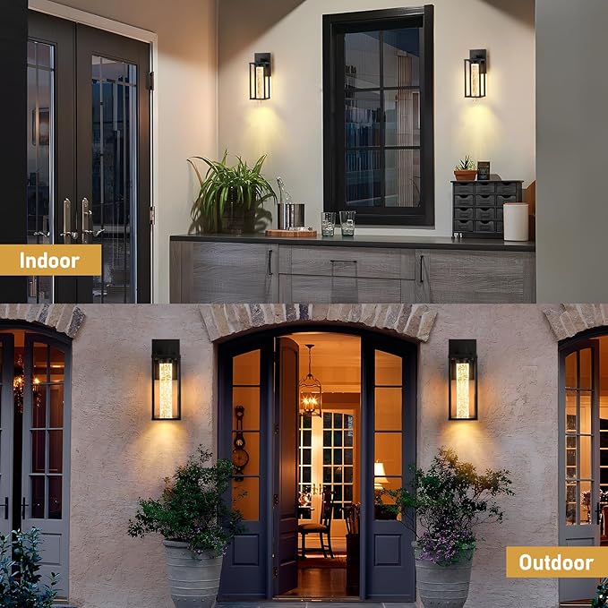 WIHTU Outdoor Light Fixture, LED Exterior Lighting Fixtures with Crystal Bubble, Matte Black Waterproof Outdoor Porch Lights for House, 2 Pack Outside Sconce Lighting for Patio Garage
