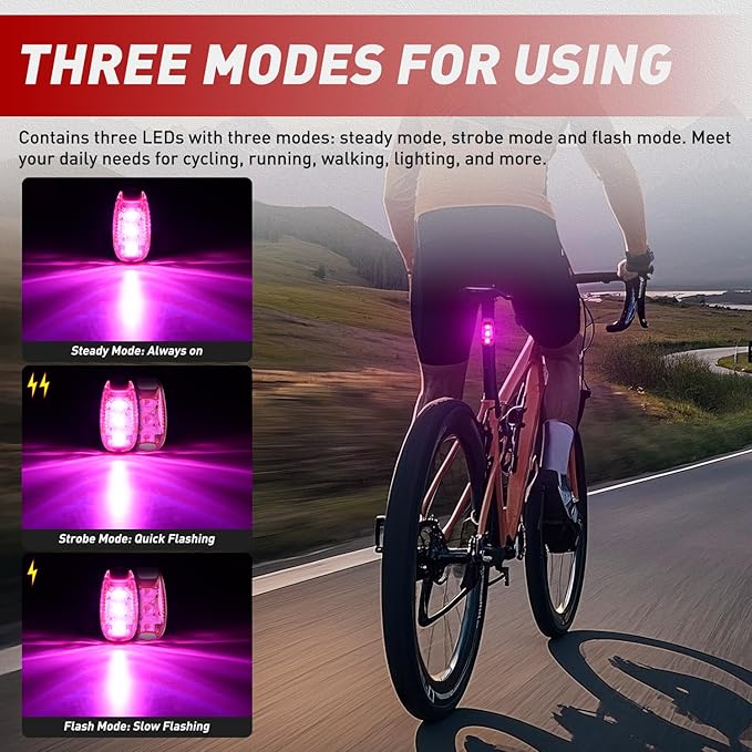 Nilight LED Safety Light 4PCS Pink Marine Navigation Bike Tail Lights Three Modes Waterproof Reflective Gear Clip On Flash Strobe Indicator Lamp for Night Boating Fishing Cycling Jogging