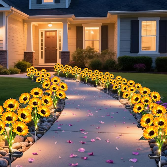 Solar Outdoor Lights Garden Decor, 3 Pack Solar Sunflower Lights, 18 Waterproof Garden Decor Flower for Outside Yard Patio,Flower Bed, Pathway, Gift for Women, Mom, Grandma