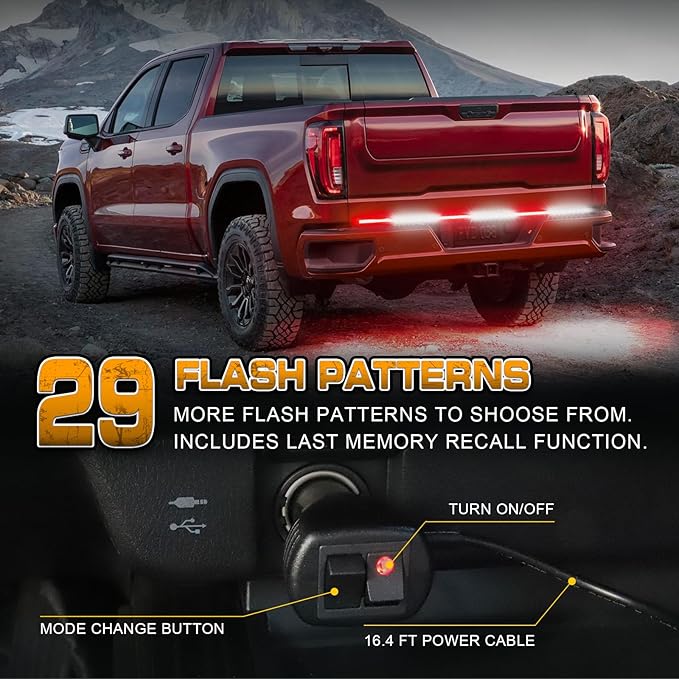 XRIDONSEN 48 inch Truck Tailgate Emergency Lights Strip 288 LED Tail/Rear Window Strobe Light Red White Flashing Warning Hazard Safety Fire Fighter Lights for Vehicles Trucks Pickup POV