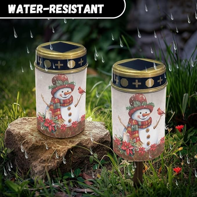 Christmas Prayer Cemetery Solar Lights for Grave Cemetery Cute Snowman Cardinal Bird Candle Lamp Solar Powered Landscape Lights for Grave Xmas Decor