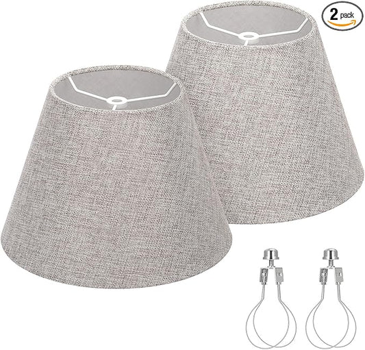 Lamp Shades for Table Lamps, Gray Lampshades Set of 2, 5.5" Top x 10" Bottom x 6.6" High, Natural Linen Lamp Shades for Floor Lamps Bedside Lamps, Spider, Bulb Clip Adapters Included