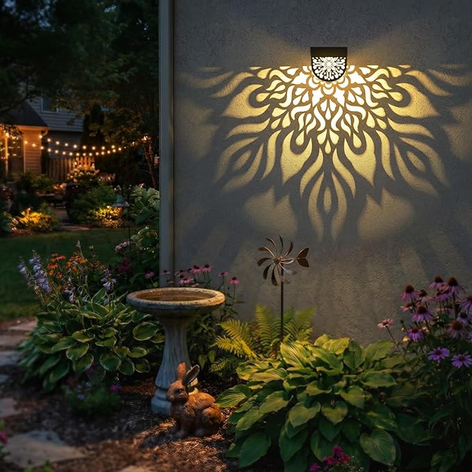 4 Pack Solar Fence Lights Outdoor Wall Lights Plastic Solar Powered Deck Step Stair Lights Mandala Theme Waterproof Fence Solar Light for Garden Post Patio Yard Decor, Gardening Gifts for Women Mom