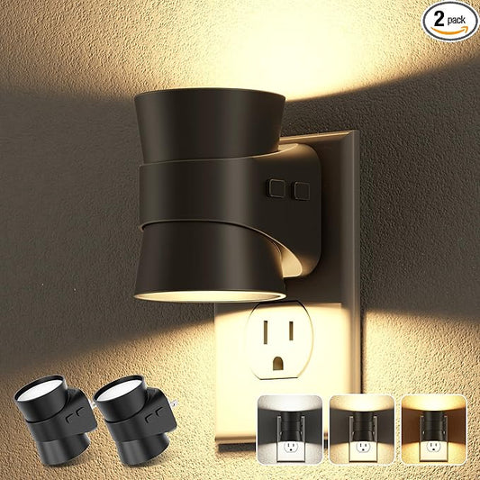 JandCase Night Light, Night Lights Plug Into Wall with 3 Color Temperatures, 2 Pack Dusk to Dawn Sensor Dimmable Nightlight, 3CCT (3000K/4000K/5000K) Adjustable LED Night Light for Bathroom Hallway
