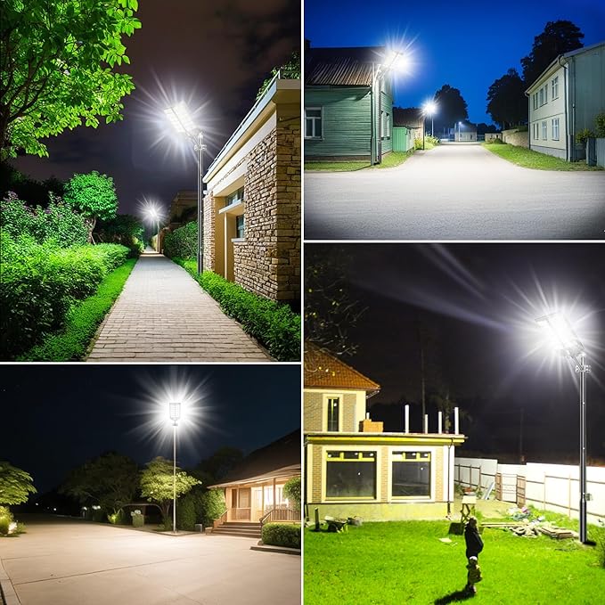 Solar Street Lights Outdoor Waterproof 9000W - LED Solar Powered Street Light Dusk to Dawn with Mention Sensor, Heavy Duty Large Outdoor Solar Lights for Commercial Parking Lot/Garden/Yard/Pathway