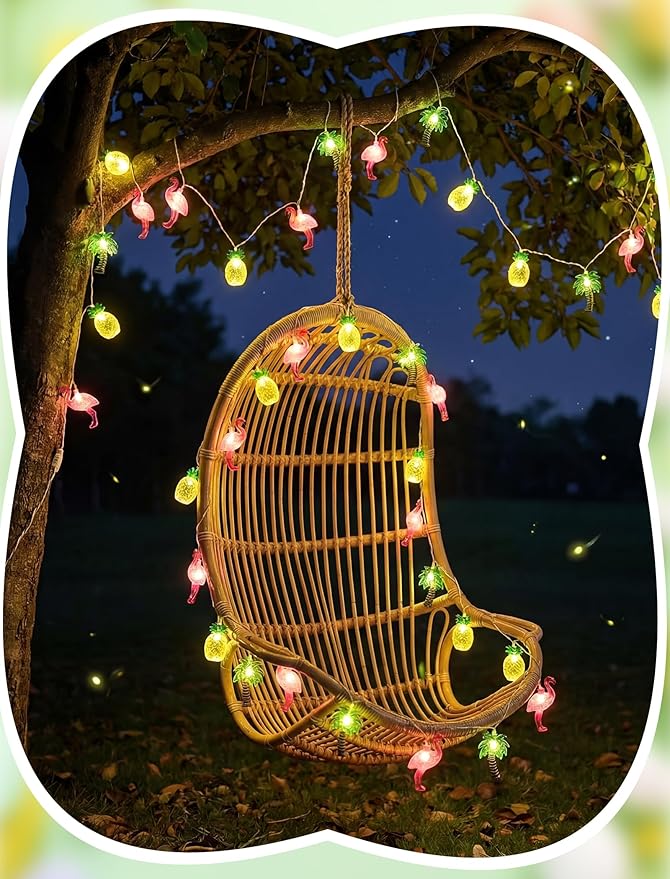 10 LED Hawaiian Beach Themed Party Decorations Lights, 8.5Ft Tropical String Light with Flamingo Pineapple Palm Tree Fairy Lights for Tropical Luau Party Beach Pool Outdoor Indoor Summer Decorations