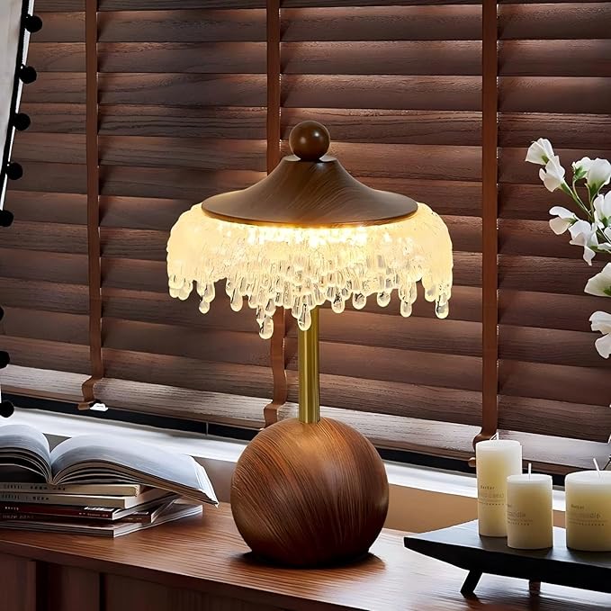 LIGHTLAND Water Drop Table Lamp, 7.9 * 13 Inch Crystal Acrylic Bedside Light for Study Room, Bedroom, Living Room