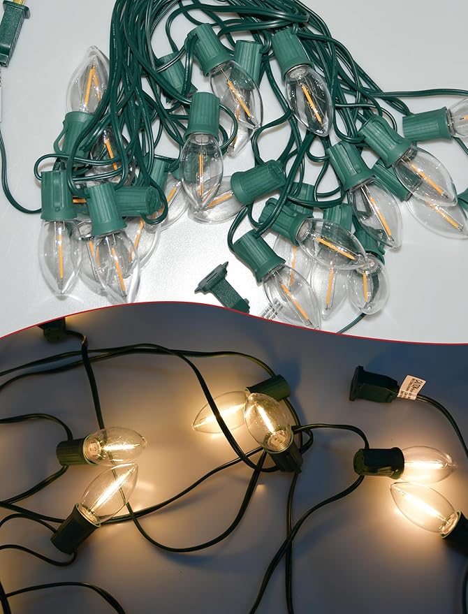 C9 LED Christmas Lights Outdoor, Christmas Outdoor Lights with 27 LED Warm White Bulbs(2 Spare) for Xmas Holidays Roofline Patio Garden Party Wedding Decor