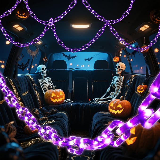 woohaha Halloween Decorations Plastic Chain Lights，10.5FT 175LED Purple Battery/USB Props Chains String Lights,8 Modes and Timer for Outdoor Halloween Party Creepy Cosplay Spooky Ornaments