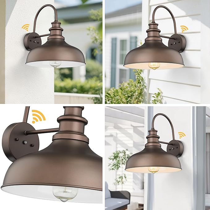 Bestshared 11.5”Dusk to Dawn Sensor Farmhouse Barn Light, Outdoor Wall Sconce, Outdoor Wall Lantern for Porch, Exterior Light Fixtures Porch Lights (Orb+White, 4 Pack)