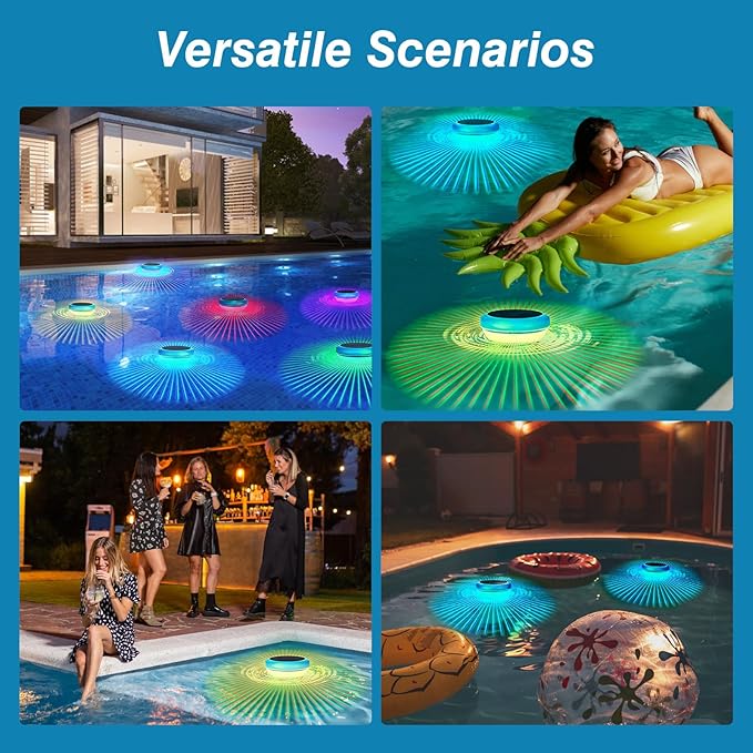 2Pcs Solar Floating Pool Lights, RGB Color Changing Pool Floating Light, IP65 Waterproof Rechargeable LED Lights for Pools, Hot Tubs, Fountain