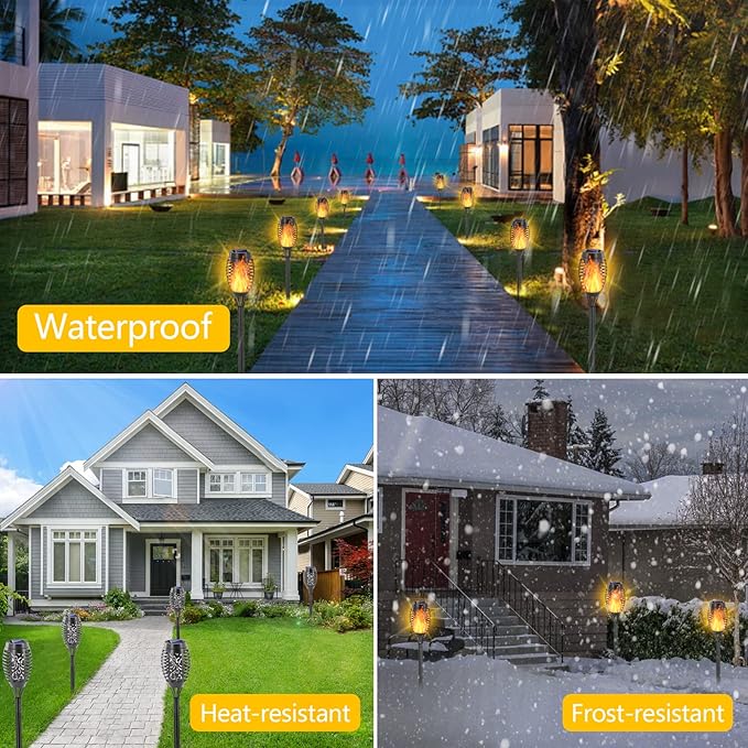 EOYIZW 8 Pack Solar Torch Light with Flickering Flame, 12 LEDs Solar Lights Outdoor, IP65 Waterproof Tiki Torches for Outside Landscape Decoration Outdoor Lights for Garden Yard Patio