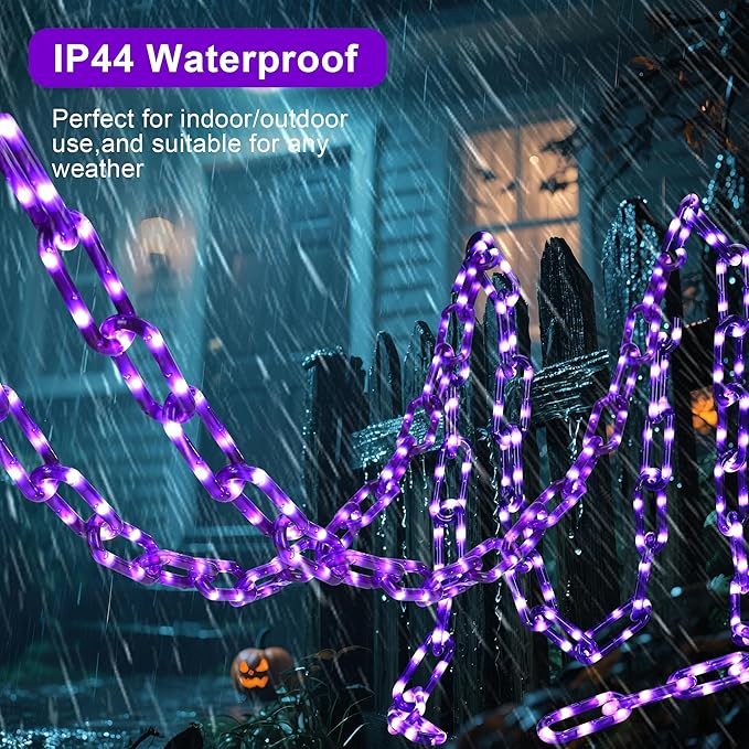woohaha Halloween Decorations Plastic Chain Lights，10.5FT 175LED Purple Battery/USB Props Chains String Lights,8 Modes and Timer for Outdoor Halloween Party Creepy Cosplay Spooky Ornaments