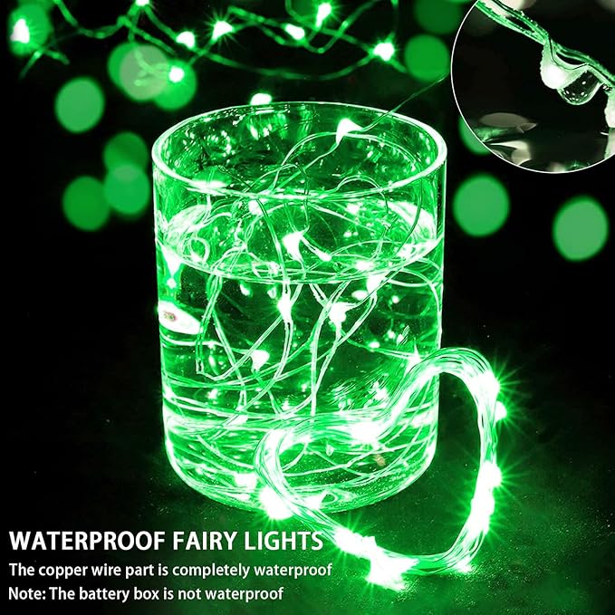 8 Pack Green Fairy Lights 7Ft 20 LED Twinkle String Lights 3 Modes Battery Operated Waterproof Firefly Starry for Mason Jar Table Centerpieces Halloween Christmas St. Patrick's Day
