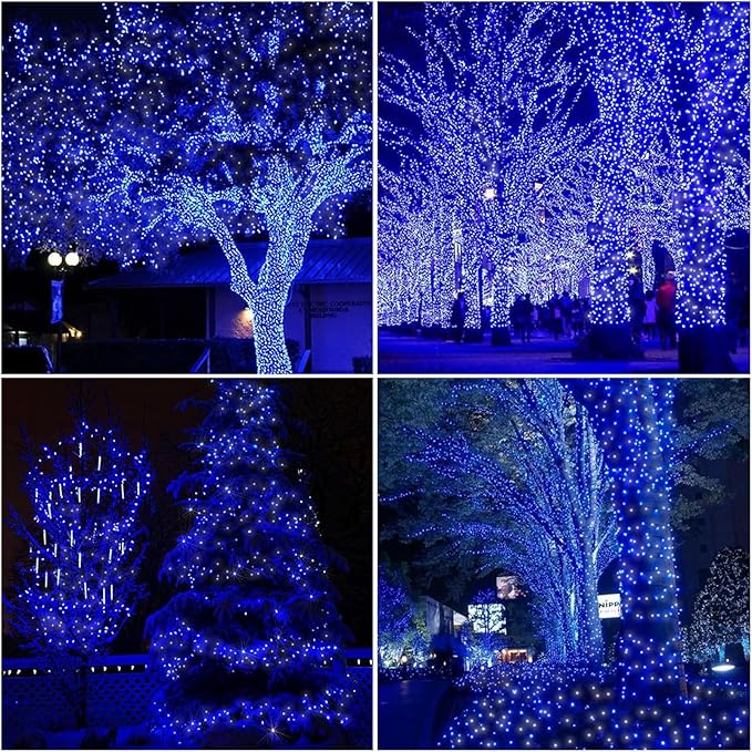 LAMPHOME 165ft Christmas Decorative Mini Lights, 500 LED Transparent Wire Fairy Starry String Light Plug in, 16Lighting Modes for Indoor Outdoor Xmas Tree Wedding Party Decoration (White and Blue)
