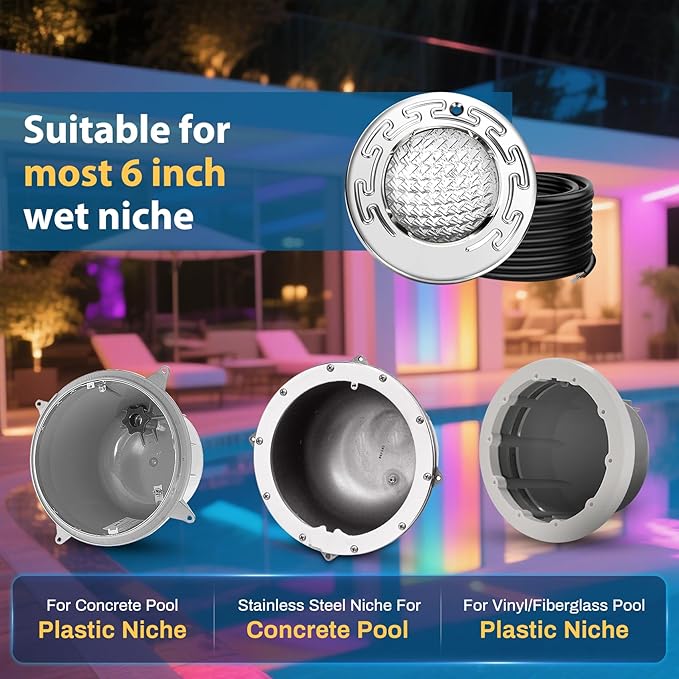 6 Inch Led Pool Spa Lights for Inground Pool, 12V DC Spa Lights with Remote and Transformer Controller, IP68 Waterproof, Color Changing Underwater Pool Light with 50 FT Cord for 6 Inch Wet Niches