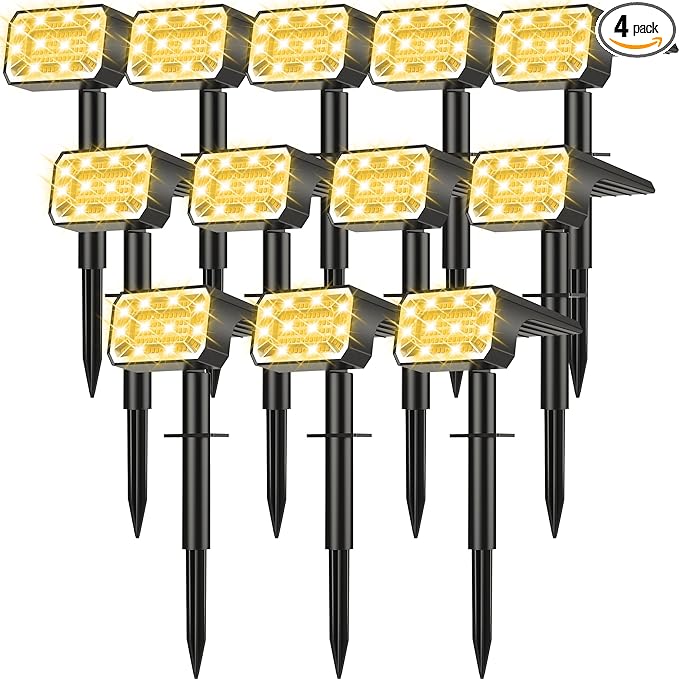 Solar Spot Lights Outdoor Waterproof IP65, [12 Pack/100 LED/4 Modes] Solar Landscape Spotlights, Auto On/Off Solar Powered Flood Lights for Outside Yard Garden Pathway(Warm White)