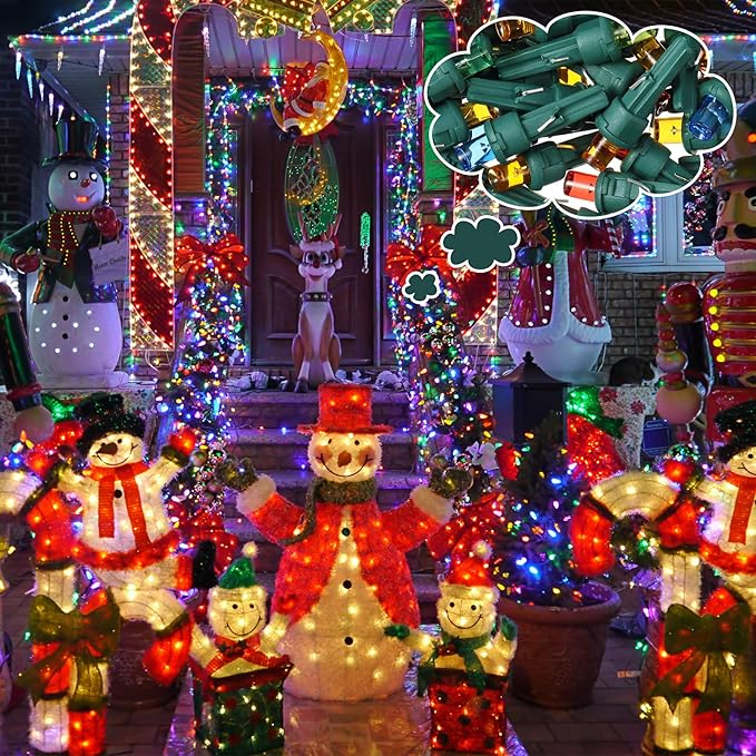 Honoson 120 Count 5 mm LED Halloween Replacement Bulbs Bulk Wide Angle Christmas Light Xmas Tree String Replacement Festival Light Decoration (Green Base with Multicolor Bulb)