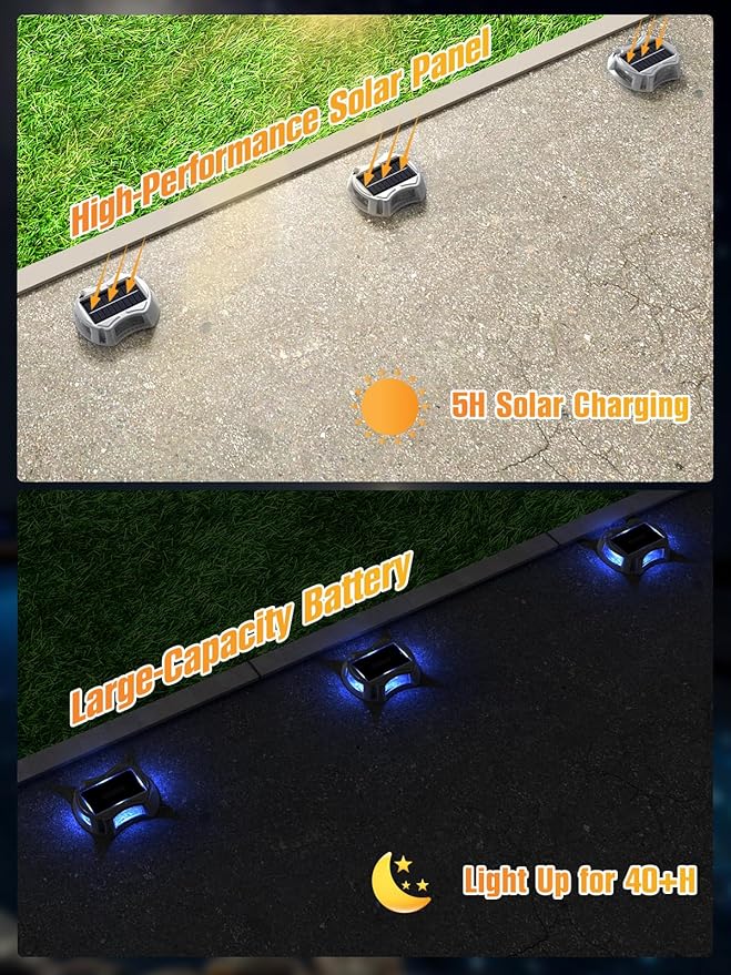 Solar Driveway Lights Solar Dock Lights 9 Colors in 4 Pack, Waterproof IP68, Outdoor, for Driveway Markers, Pathway, Sidewalk, Marine Dock, Warning Step