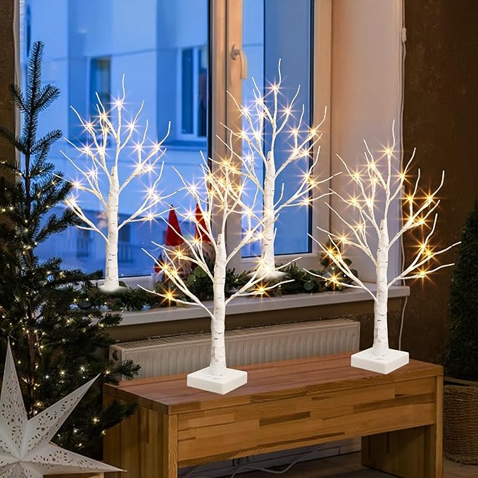 PEIDUO Easter Decorations for The Home, 2FT Easter Tree with LED Lights, Warm White Tree Lamp, Fairy Light Spirit Tree for Room Inside Fireplace Decor, Battery Powered, Timer (4PK)