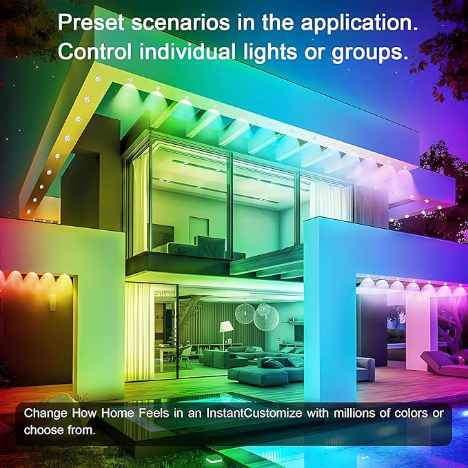 Permanent Outdoor Lights, 50FT RGB LED Smart Eaves Lights with 30 LEDs, IP67 Waterproof, Remote/APP Control, DIY Scene Modes, Music Sync Lighting for Party, House, All Holiday Decorations