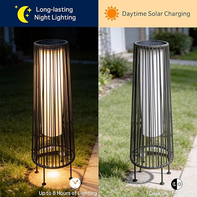 EcoGreen Outdoor Floor Solar Light 2-Pack, Wicker Solar Patio Lamp Waterproof Outside Deck Lamp for Porch, Yard, Garden, Lawn Decorations - Gray, Gordes 2 PCS