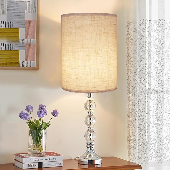 Tall Drum Lamp Shade for Table Lamps, Floor Lamp, Cloth Lampshade 10" Top X 10" Bottom X 13" High, Beige Large Line Fabric, Easy Assembly