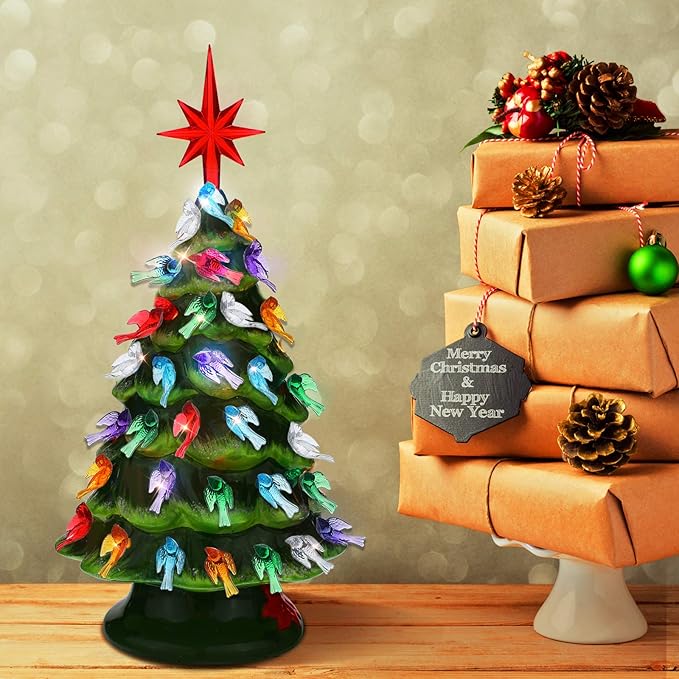 WILLBOND 103 Pieces Ceramic Christmas Tree Replacement Bulb Set Includes 100 Plastic Ceramic Christmas Tree Bird Lights 3 Stars Classic Color Ceramic Tree Lights Replacements Bulbs Craft