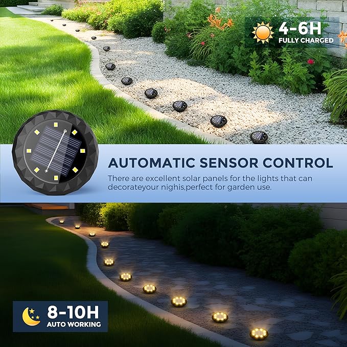 SOLPEX Mini Solar Ground Lights, 10 Pack Solar Lights Outdoor Waterproof, Landscape Lighting for Garden Pathway Driveway Walkway (Warm White)