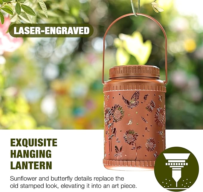 Cooo 4 Pack Solar Lanterns Outdoor Waterproof Sunflower Butterfly Solar Pathway Lights Landscape Path Christmas Gifts for Women Mom Grandma for Outdoor Table Lamps Garden Yard Backyard Decor-Rose Gold
