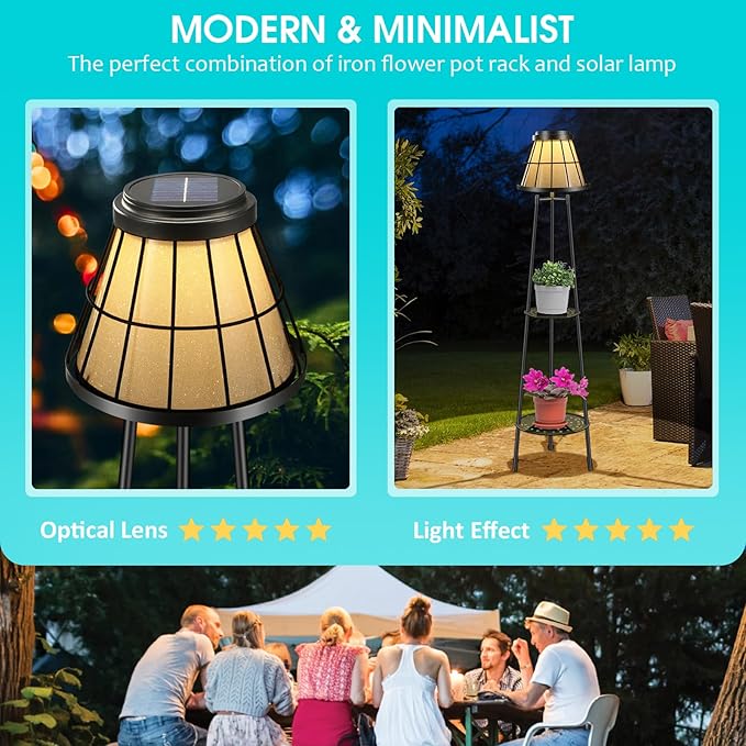 MXwcy 2 Pack Solar Lights Outdoor with Plant Stands, Solar Floor Lamp Metal Tripod Patio Lights for Garden Yard Pathway Driveway Front/Back Porch Decoration