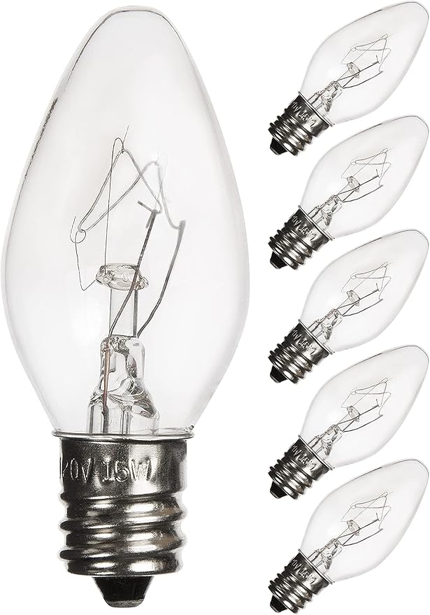 Salt Lamp Light Bulbs 15 Watt 6 Pack, Himalayan Salt Lamp Original Replacement Bulbs E12 Socket Long Lasting Incandescent Bulbs