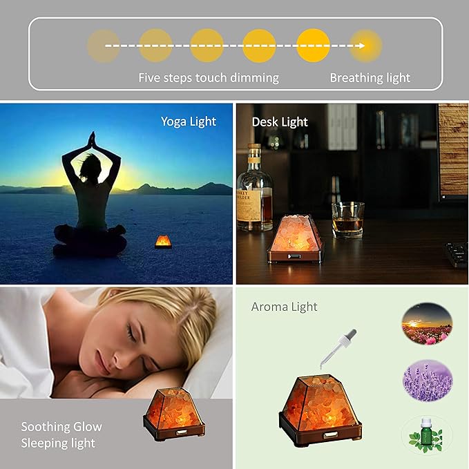 2-in1 Smart Heating Essential Oil System Himalayan Salt Lamp, Mini USB LED Pink Natural Salt Rock Night Lamp Dimmable for Home Decor Yoga Spa Meditation(A Model)