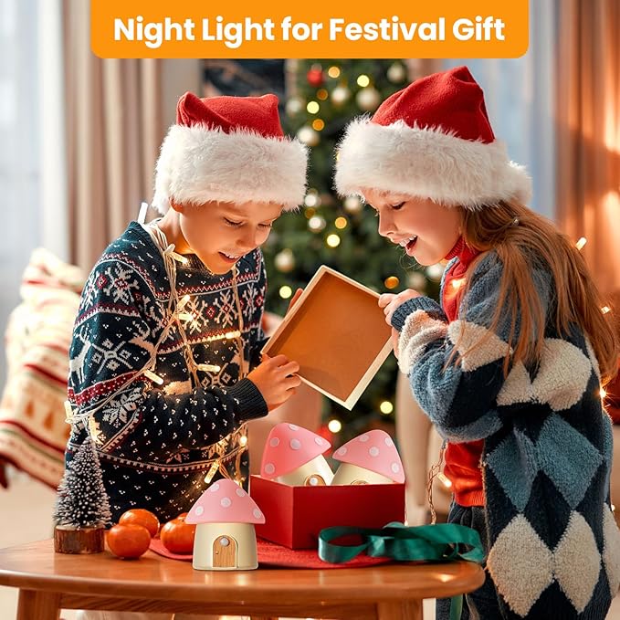 Mushroom Night Light, Rechargeable Motion Sensor Lights, 3 Color Temperatures 3000/4500/6000K & Dimmable Nightlight, Portable Led Night Lamps for Wall, Cabinet, Bedroom, Hallway, Pink