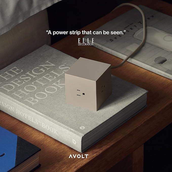 USB-C Power Strip 65W – 3 AC Outlets + 2 USB-C Fast-Charging Ports – Magnetic Power Hub for Desk, Nightstand & Home Office – AVOLT Square 1 (Gotland Grey, USB C - 5.9ft)