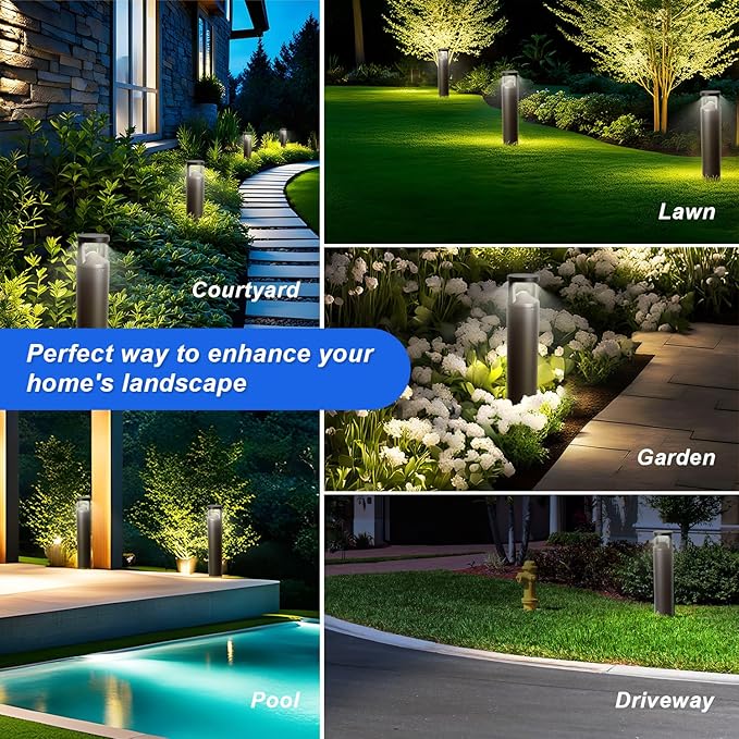 LED Bollard Landscape Light, 24W 42in Outdoor Modern Pathway Light, 3CCT 3000K/4000K/5000K Selectable, 0-10V Dimmable, IP65 Commercial Bollard Lighting for Garden, Pathway, Walkway, 120-277V