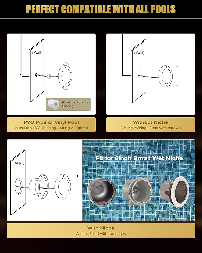 Goldlife P9-2 6Inch RGB Pool Light for Inground Pools 12V 60W 6000LM, 50ft Cord LED Underwater Pool Lights, IP68 Waterproof Swimming Pools Light, PC Pool Light Fixture (NOT Included Controllers)
