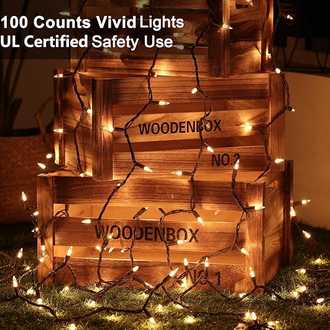 ODEETRONIC Steady & Blink Clear Lights, 21.63ft 100 Count Incandescent Christmas Lights, UL Certified Connectable Tree Light Warm White, 2 Mode Mini Light for Indoor Outdoor Xmas Party, Brown Wire
