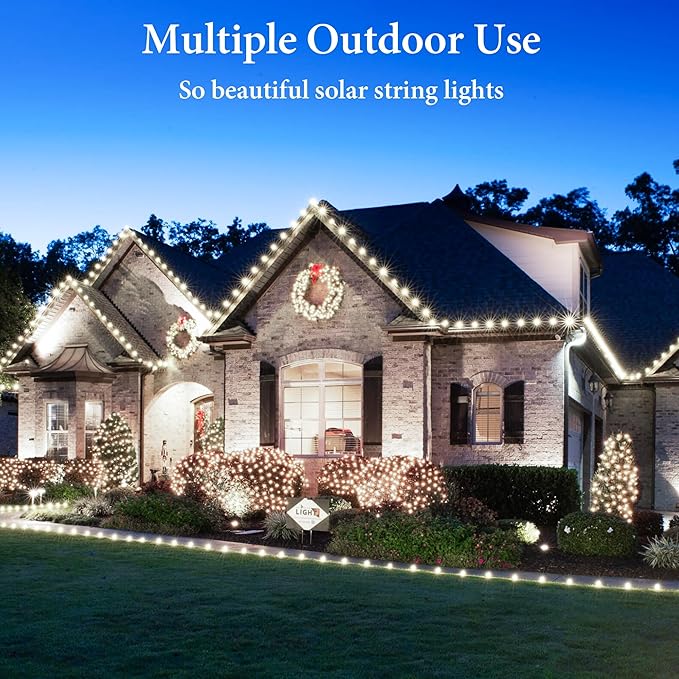 OHLUX Solar String Lights Outdoor,Each Pack 100LED 33FT Decorative Fairy Lights Waterproof 8 Modes Copper Wire Sun Powered Firefly Lights for Outdoor Wedding Patio Garden Trees Party(Daylight/2PACK)