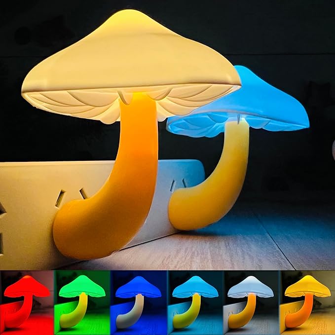 Night Lights Plug into Wall - Sensor LED Mushroom Light, Magic 7 Color Changing Cute Dream Bed Mushroom Lamp for Kids Adults Pets, Living Room Bedroom Kitchen, Bathroom Toilet, Stair Hallway Corridor