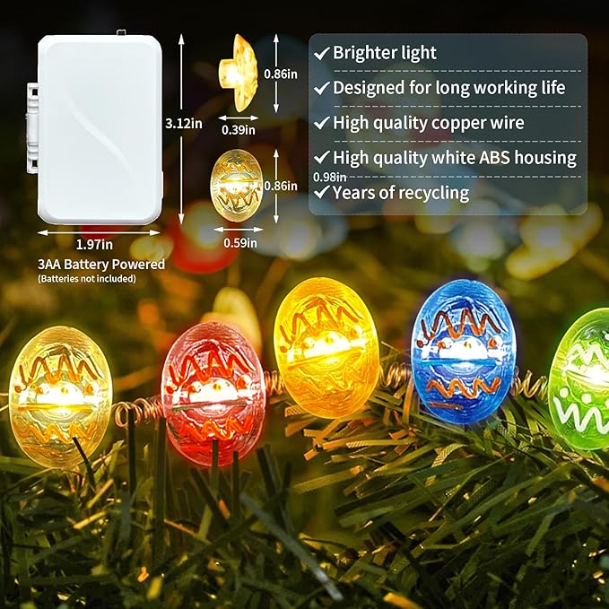 pozzolanas Led Fairy Lights Battery Operated Mini String Lights 1P Easter Egg Lights 16FT 50LEDs Waterproof for Easter Indoor Outdoor Home Party Tree Windows
