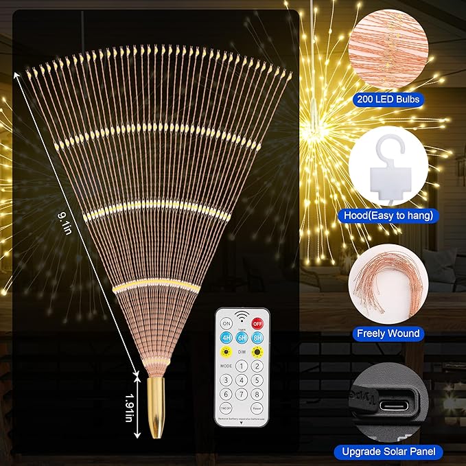 Solar Firework Lights Outdoor, 5 Pack 1000LED Solar Starburst Lights with Remote, 8 Modes Dimmable Waterproof Hanging Fairy Lights for Garden, Patio, Holiday Christmas Decor (Warm White)
