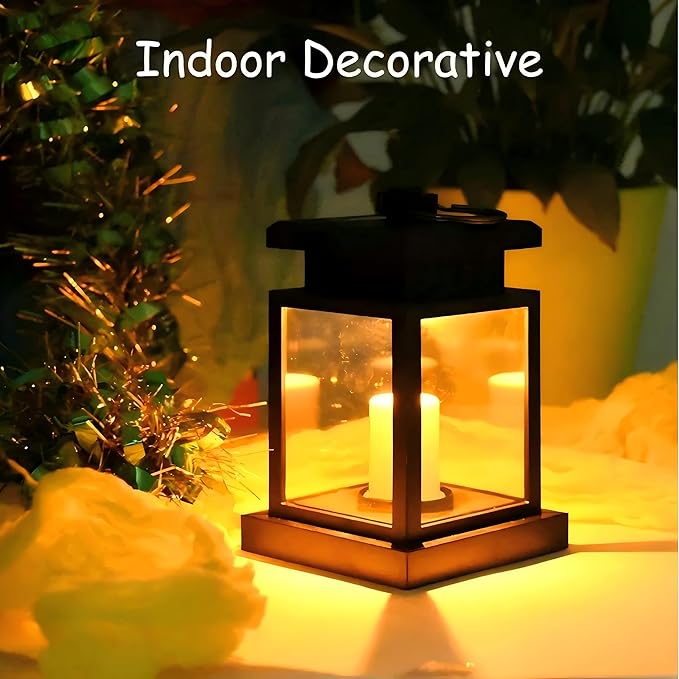 Solar Outdoor Lantern LED Portable Rechargeable Table Lamp 3000K Warm Light Nightstand Lamp Waterproof Cordless USB Solar 2in1 Hand Light for Patio, Black