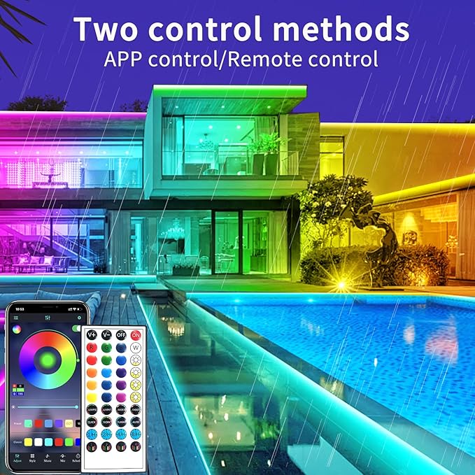 100ft Outdoor LED Strip Lights Waterproof,IP68 Outside Led Light Strips Waterproof,Color Changing with App/Remote Control,Music Sync RGB Outdoor Led Rope Lights for Bedroom