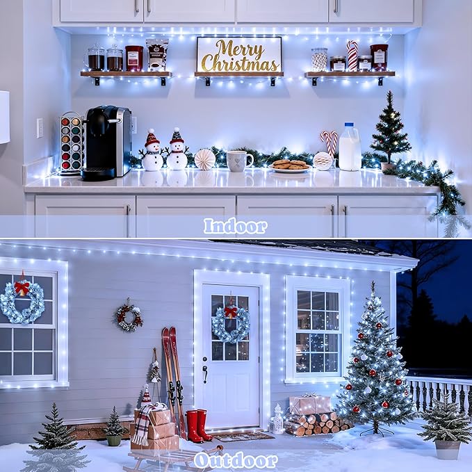 JMEXSUSS 2 Pack White Fairy Lights Battery Operated, Total 200 LED 66ft Twinkle Lights with Remote, 8 Mode White String Lights for Bedroom Ceiling Centerpiece Tree Indoor Outdoor Decor