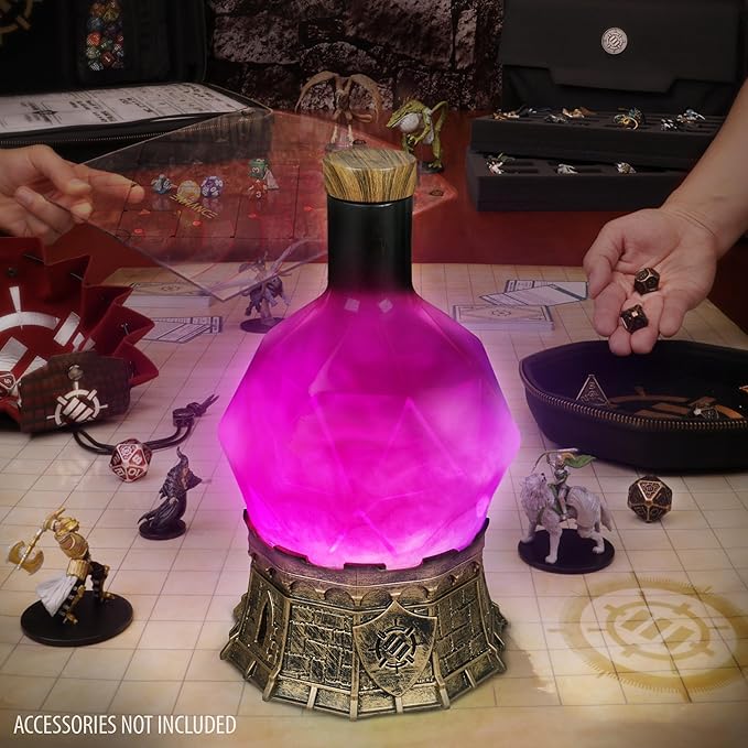 Enhance Gaming Sorcerer's Potion Light with Swirling Mystical Brew - Potion Bottle Mood Light Prop for Tabletop Game Immersion, Playroom, Desk Decor - Soft Glowing Whirling Potion (Purple Elixir)